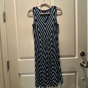 Chelsea & Theodore Navy Striped Midi Dress